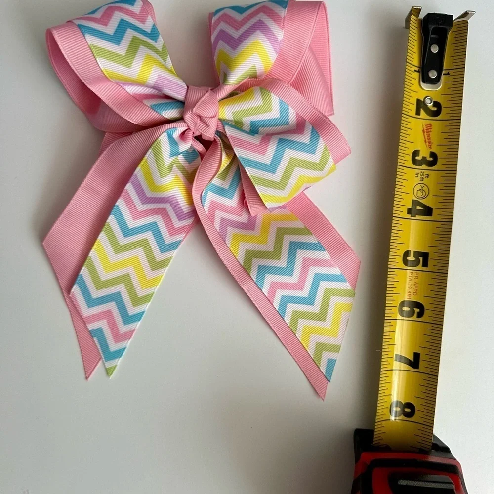 New Chevron Pink Grosgrain Ribbon Hair Bow Clip Girls Dance Pageant Cheer Show